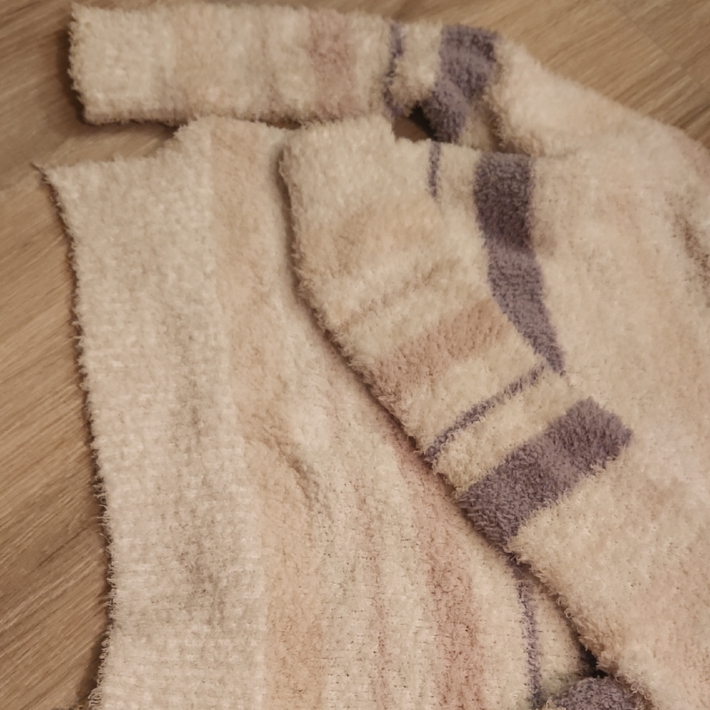POL Cream Fuzzy Hoodie with Lavender and Blush Stripes - Picture 6 of 9